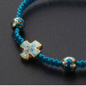 Православный браслет из текстиля с крестиком из серебра с эмалью